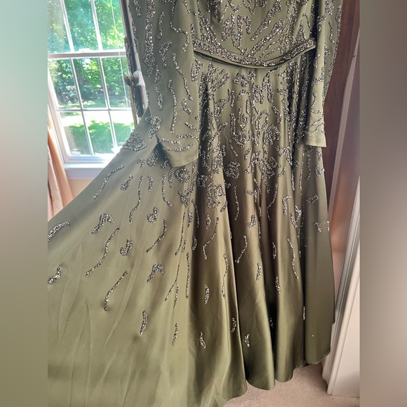 Olive Green Beaded Formal Gown - Picture 4 of 8